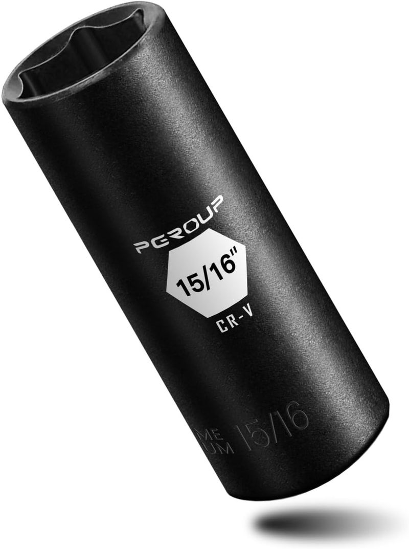 pgroup 3/8” Drive Deep Impact Socket, SAE(15/16 Inch socket), 6-Point, Cr-V Steel With Black Manganese Phosphate Coating - Image 1